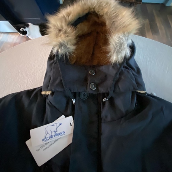 NWT Polar Parka Men's Black Parka with Faux Fur Hood, Zipper Interior Fleece - Picture 9 of 13